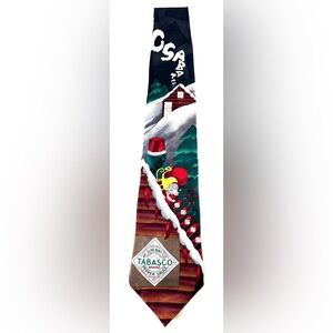 Vintage Tabasco Sauce Santa Pepper Rooftop Necktie 100% Silk USA 58"